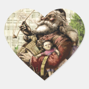 Merry Santa Claus Tree Classic Illustration Heart Sticker