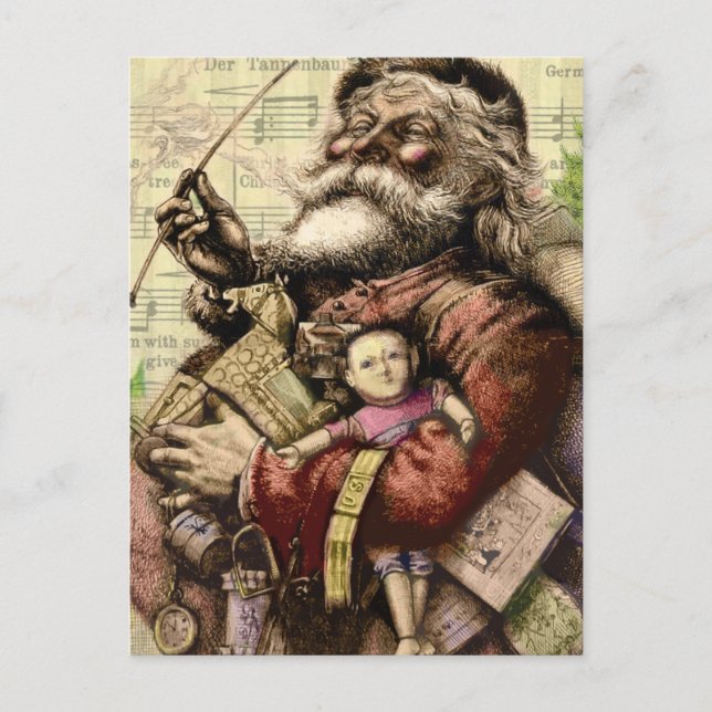 Merry Santa Claus Tree Classic Illustration Holiday Postcard (Front)