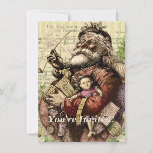 Merry Santa Claus Tree Classic Illustration Invitation