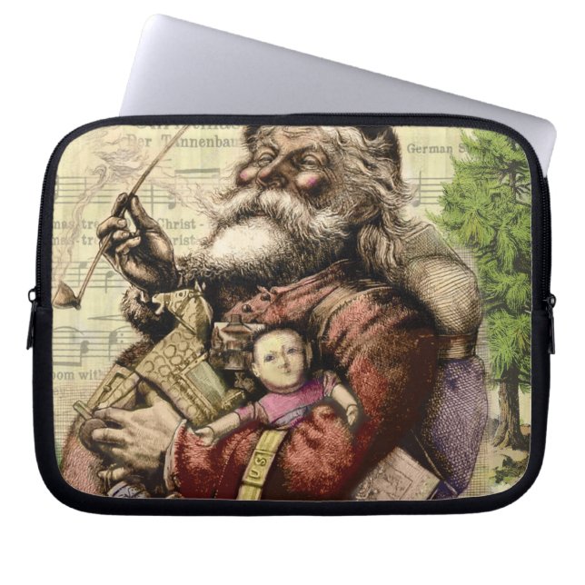 Merry Santa Claus Tree Classic Illustration Laptop Sleeve (Front)