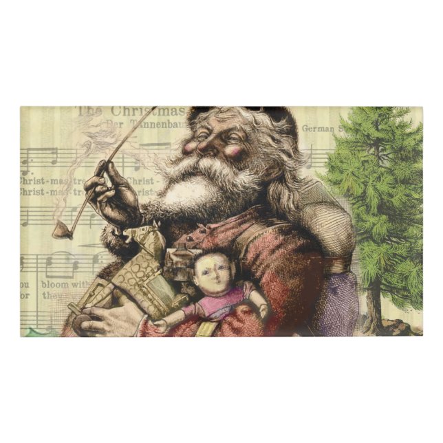 Merry Santa Claus Tree Classic Illustration Name Tag (Front)