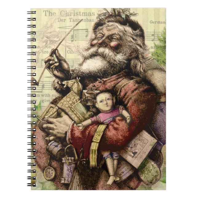 Merry Santa Claus Tree Classic Illustration Notebook (Front)