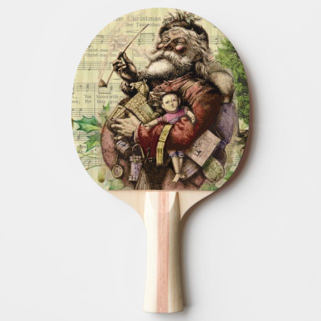 Merry Santa Claus Tree Classic Illustration Ping Pong Paddle (Front)
