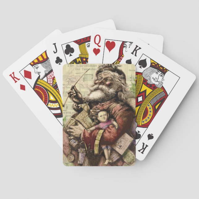 Merry Santa Claus Tree Classic Illustration Playing Cards (Back)