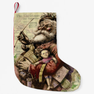 Merry Santa Claus Tree Classic Illustration Small Christmas Stocking