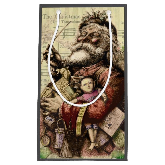 Merry Santa Claus Tree Classic Illustration Small Gift Bag (Front)