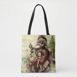 Merry Santa Claus Tree Classic Illustration Tote Bag