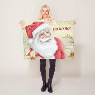 Merry Santa Clause   Watercolor Fleece Blanket