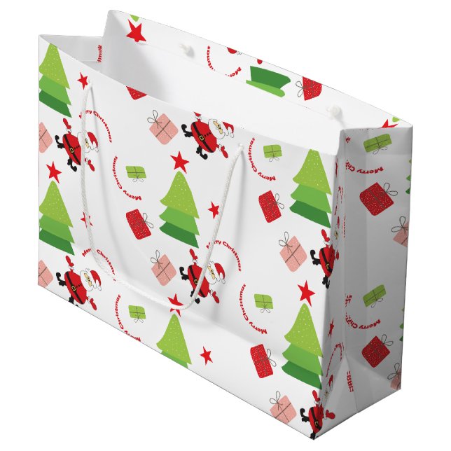 Merry Santa Red And Green Large Gift Bag (Front Angled)