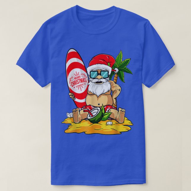 Merry Santa Tee Christmas in July Hawaiian Xmas T- (Design Front)