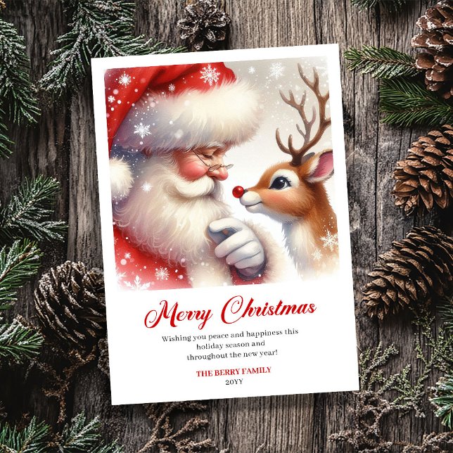 Merry Santa With Rudolph Sweet Holiday Greeting  (Merry Santa With Rudolph Sweet Holiday Greeting Card)