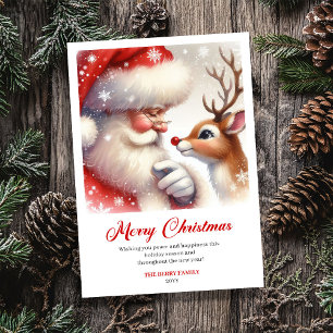 Merry Santa With Rudolph Sweet Holiday Greeting  Card