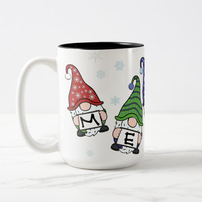 Merry Scattered Gnomes Two-Tone Coffee Mug (Left)