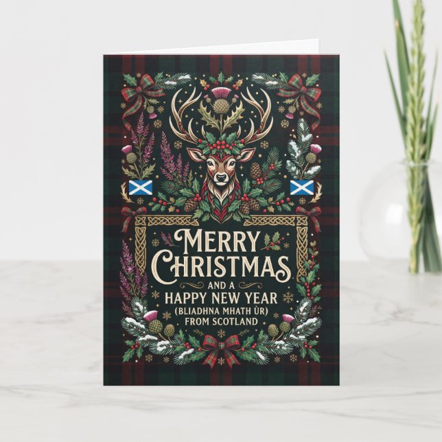 Merry Scottish Christmas Deer Card (Front)