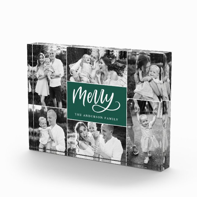 Merry Script Christmas Holiday Photo Collage Block (Right)