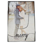 Merry Script Custom Photo Gift Bag / Black