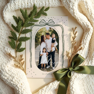 Merry Script Elegant Chic Christmas Bow Arch Photo Holiday Card