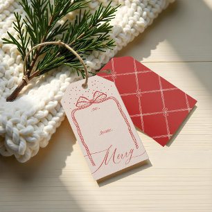 Merry Script Elegant Chic Christmas Bow To & From Gift Tags