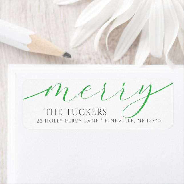 MERRY Script Festive Green Christmas Address (Insitu)