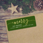 MERRY Script Gold Foil Green Christmas Address<br><div class="desc">This simple design features the festive greeting "merry" in faux gold foil. Click the customise button for more flexibility in modifying/adding text/photos and design elements! Variations of this design as well as coordinating products are available in our shop, zazzle.com/store/doodlelulu. Contact us if you need this design applied to a specific...</div>