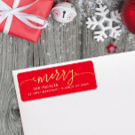 MERRY Script Gold Foil on Red Christmas Address<br><div class="desc">This simple design features the festive greeting "merry" in faux gold foil. Click the customise button for more flexibility in modifying/adding text/photos and design elements! Variations of this design as well as coordinating products are available in our shop, zazzle.com/store/doodlelulu. Contact us if you need this design applied to a specific...</div>