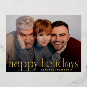 merry script happy holidays photo christmas foil holiday postcard