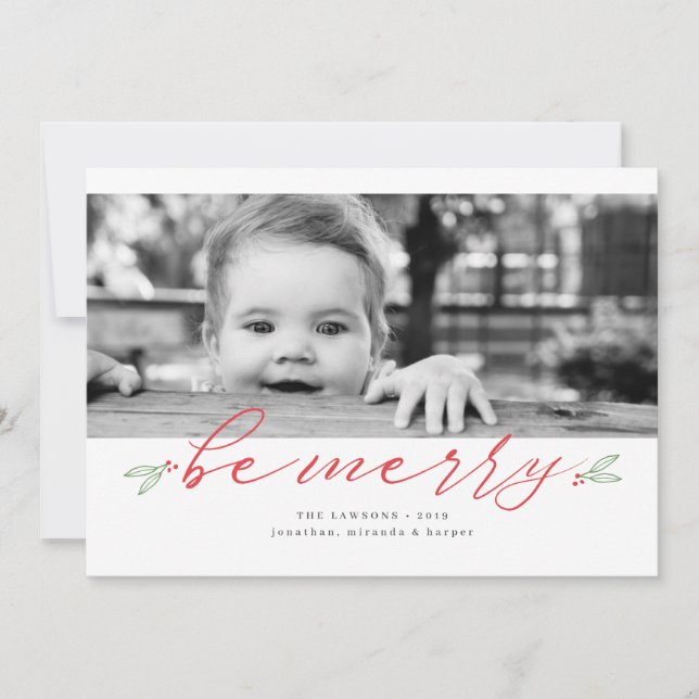 Merry Script Holiday Photo Card (Front)