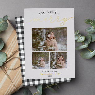 Merry Script Photo Collage Foil Holiday Card