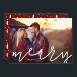 Merry Script Photo Overlay Holiday Card<br><div class="desc">Affordable custom printed holiday photo cards with simple templates for customisation. The front side features "merry" greeting in a modern hand-lettered style script overlay on your full bleed photo. Use the design tools to edit fonts and colours or upload more photos to create a unique one of a kind holiday...</div>