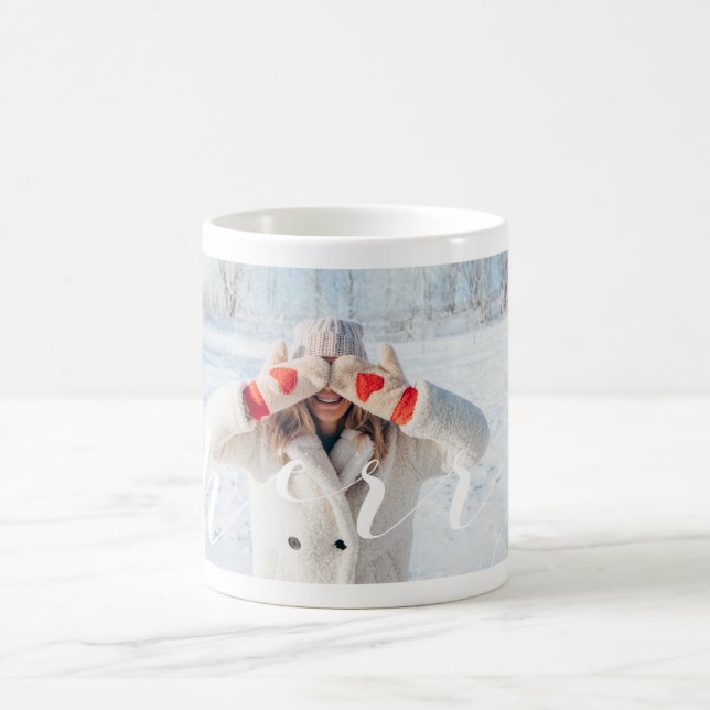 Merry Script Simple& Modern Full Photo Layout Coffee Mug (Center)