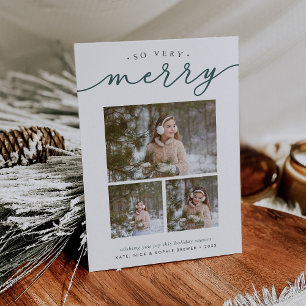 Merry Script   Simple Rustic Photo Collage Holiday Card