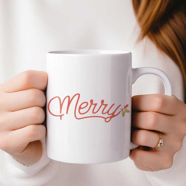 Merry Script Typography Christmas Personalised Large Coffee Mug (Merry Script Typography Christmas Personalized Giant Coffee Mug)