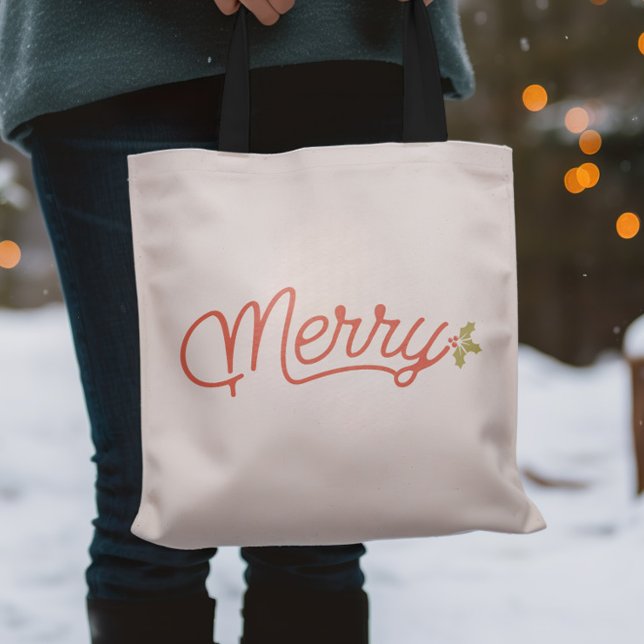 Merry Script Typography Christmas Tote Bag (Merry Script Typography Christmas Tote Bag)