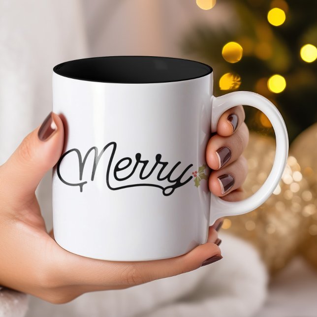 Merry Script Typography Christmas Two-Tone Coffee Mug (Merry Script Typography Christmas Two-Tone Coffee Mug)