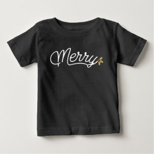 Merry Script Typography Minimalist Christmas Baby T-Shirt