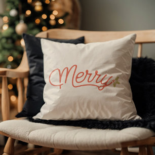 Merry Script Typography Minimalist Christmas  Cushion