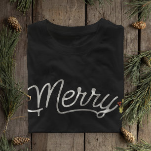 Merry Script Typography Minimalist Christmas  T-Shirt