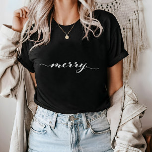 Merry Script Typography Minimalist Christmas T-Shirt