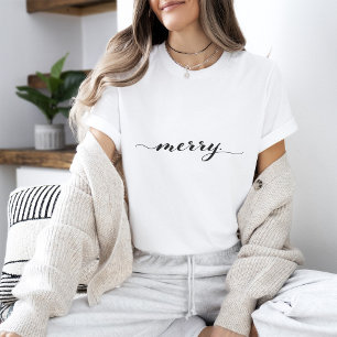Merry Script Typography Minimalist Christmas T-Shirt