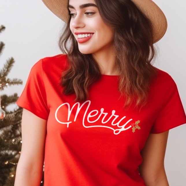 Merry Script Typography Minimalist Christmas  T-Shirt (Merry Script Typography Minimalist Christmas T-Shirt)