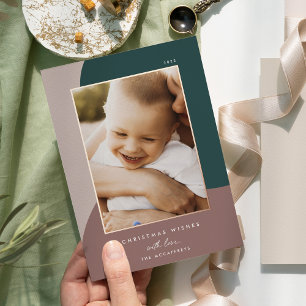Merry Shades Vertical Photo Rose Gold Foil Holiday Card