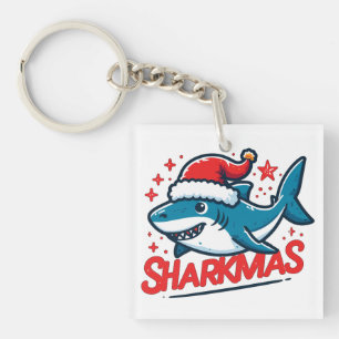 Merry Sharkmas, Christmas Shark, Funny Shark Xmas Key Ring