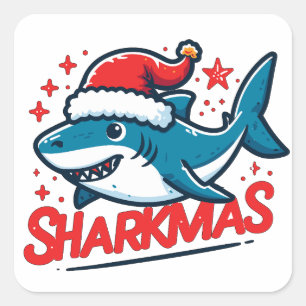 Merry Sharkmas, Christmas Shark, Funny Shark Xmas Square Sticker