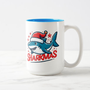 Merry Sharkmas, Christmas Shark, Funny Shark Xmas Two-Tone Coffee Mug