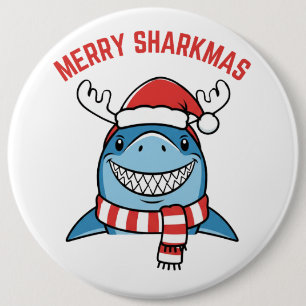 Merry Sharkmas Funny Christmas Shark 6 Cm Round Badge