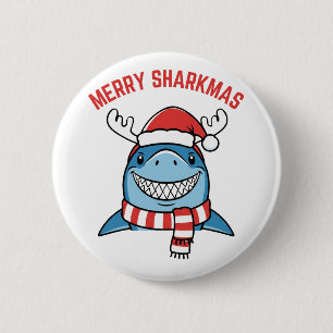 Merry Sharkmas Funny Christmas Shark 6 Cm Round Badge
