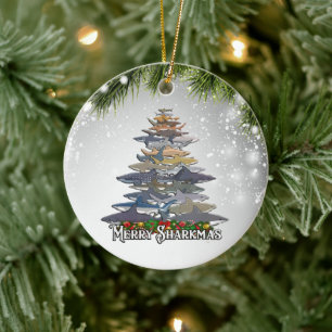 Merry Sharkmas Gift For Shark Lover Adult Kid Ceramic Tree Decoration