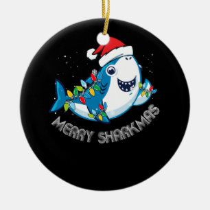 Merry Sharkmas Santa Christmas Sharks Lover Gift Ceramic Tree Decoration