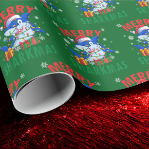 Merry Sharkmas Santa Shark Christmas Gift Wrap