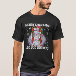 Merry Sharkmas Santa Shark Christmas Lights Funny T-Shirt